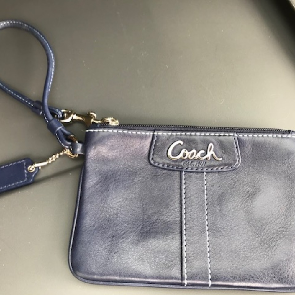 Navy blue coach wristlet clutch purse!